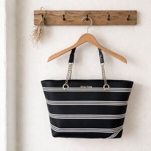 Reaction Kenneth Cole Black and White Striped Tote